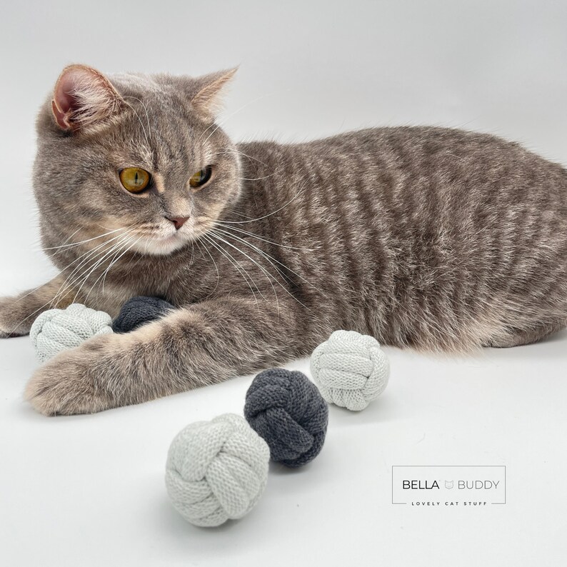 Cat rustling balls set of 2 knotted balls, cat toys, cat accessories, cat balls image 4