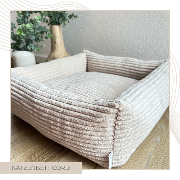 Katzenbett aus Cord | Cremefarben | Katzen Schlafplatz, Tierbett, Haustierbett