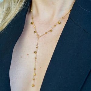 Gold Lariat Y-Halskette - Zierliche Y-Tropfen-Kette, Layering Schmuck, Brautjungfern Geschenk, Minimalistische Halskette für Sie