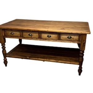 French Country farm island with lower shelf