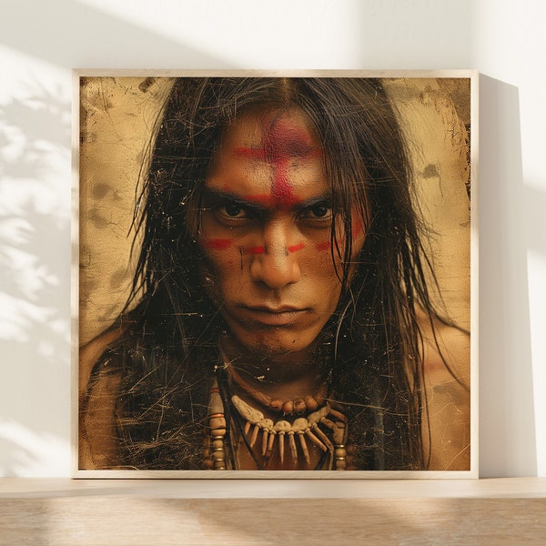 Native American Man Portrait | Expressive Captivating Cultural Expression | Original Artwork | Framed or Unframed Poster Options 02