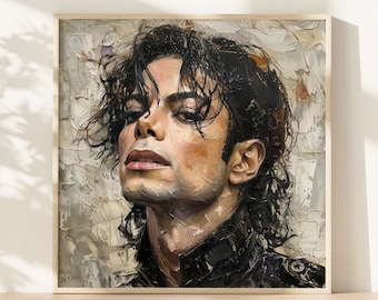 Michael Jackson Impasto Look Art Print: King of Pop Neutral Colors Portrait | Contemporary Wall Art | Ready to Frame