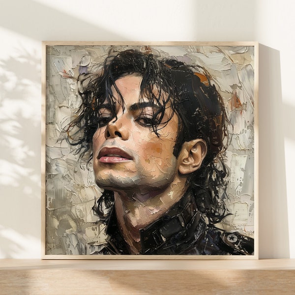 Michael Jackson Impasto Look Art Print: King of Pop Neutral Colors Portrait | Contemporary Wall Art | Ready to Frame