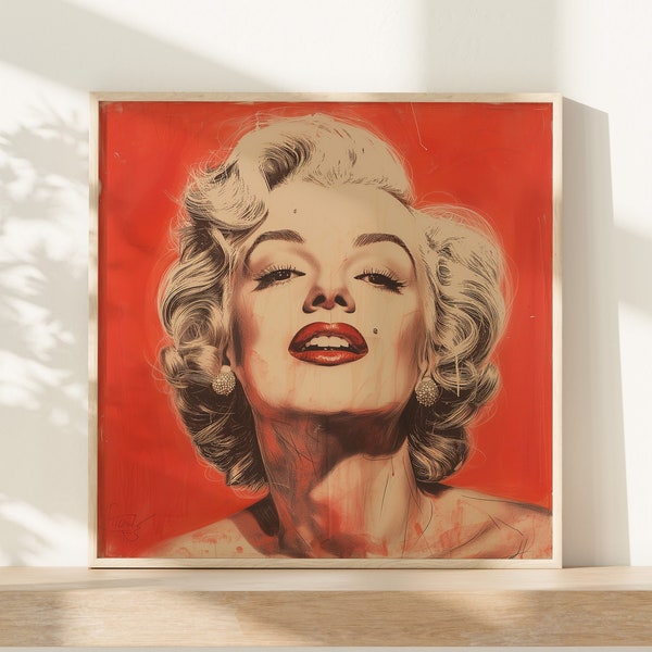 Marilyn Monroe Vintage Portrait on Red Background - Classic Hollywood Glamour, Premium Quality Paper Print