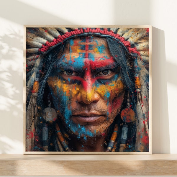 Native American Man Portrait | Expressive Captivating Cultural Expression | Original Artwork | Framed or Unframed Poster Options 03