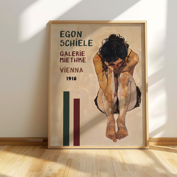 Egon Schiele Inspired Artwork: 1912 Exhibition Tribute at Galerie Miethke, Vienna Featuring Female Figure | Collector's Edition Art Print