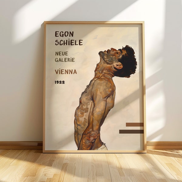 Egon Schiele Inspired Artwork: 1922 Exhibition Tribute at Neue Galerie, Vienna Featuring Male Figure | Collector's Edition Art Print