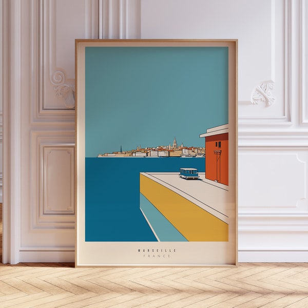 Marseille Timeless Elegance: Vintage-Inspired Travel Poster in Minimalist Mid-Century Style | Premium Matte Paper Poster #6