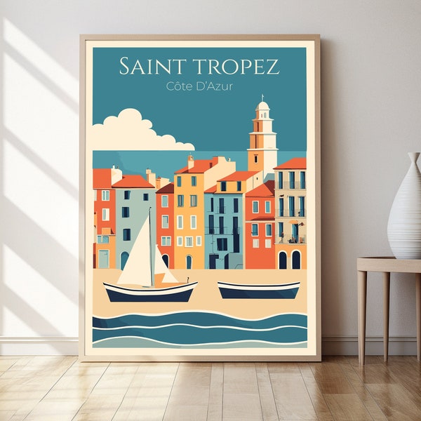 Saint Tropez Travel Poster - Elegant French Riviera Wall Art, Minimalist Line Print, Chic Coastal Decor, Sophisticated Home Artwork 01