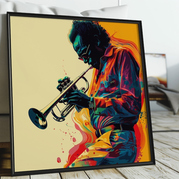 Miles Davis Modern Art Print: Graphic Design Tribute to Jazz Legend # 02 | Contemporary Music Wall Art | Ready to Frame