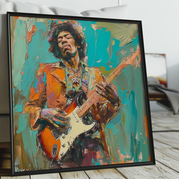 Jimi Hendrix Impasto Wall Art: Psychedelic Rock Legend Print for Music Lovers | Original Artwork | Premium Quality Paper Print 01