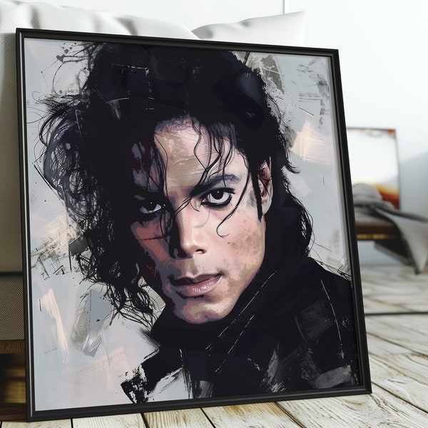 Michael Jackson Digital Painting: Neutral Tone Portrait | Original Square Format Wall Art | Ready to Frame