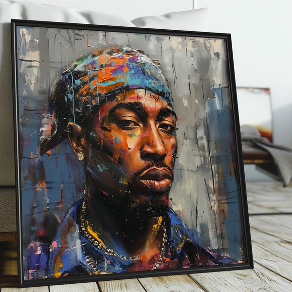 Color Oil Painting Portrait of Tupac Shakur: Vibrant Tribute to the Rap Icon | Exquisite Wall Art Ready for Framing