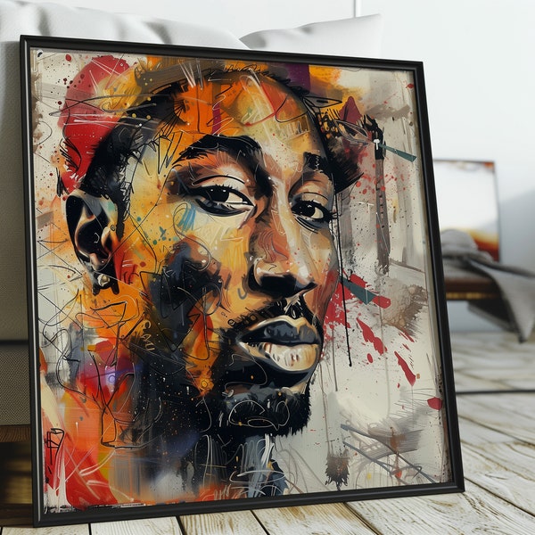 Tupac Shakur Portrait Print: Detailed Modern Art Sketch of the Rap Legend | Contemporary Music Wall Decor | Ready to Frame