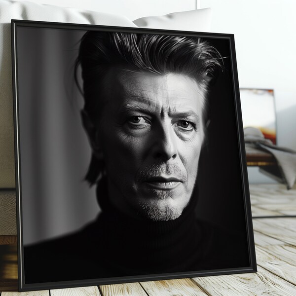 David Bowie Close-Up Portrait: Black and White Low Key Photography | Iconic Music Legend Wall Art | Ready to Frame