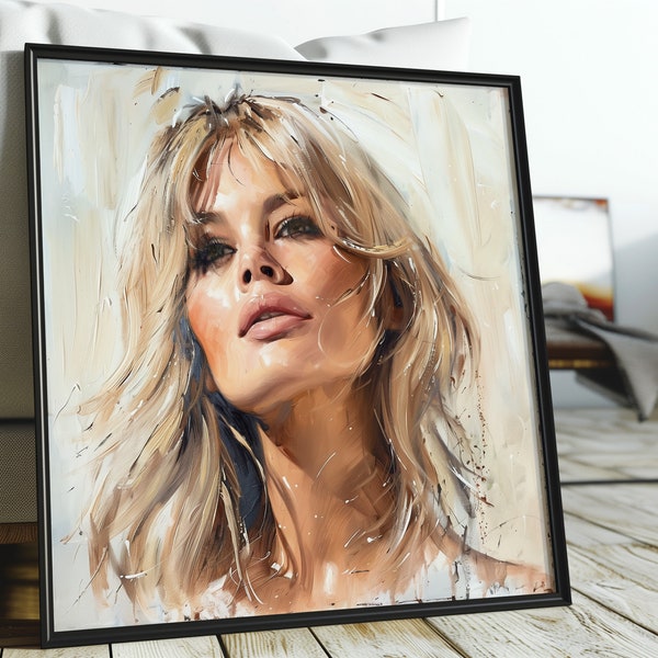 Brigitte Bardot Portrait Print: Classic Film Icon | Square Format, Painting Look | Ready to Frame