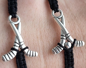 Pulsera de palos de hockey: cordón de macramé ajustable, joyería deportiva, regalos de amistad