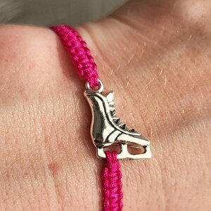 Ice Skate Charm Bracelet, Winter Snowflake, Friendship Jewelry Gifts, Adjustable Macrame Cord