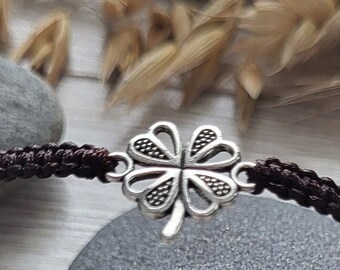 Lucky Clover Bracelet: Hand-Tied Nylon Friendship Jewellery Wish Gifts, Adjustable Macrame Cord