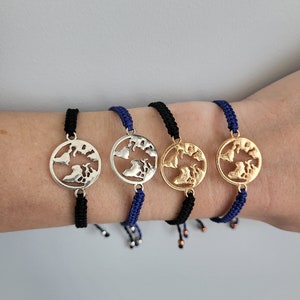Pulsera de mapa del mundo, pulsera de globo terráqueo, pulsera de viaje, pasión por los viajes, para viajar por el mundo, regalo para ella o para él, regalos