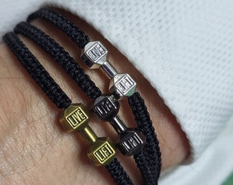 Dumbbell Bracelet, Fitness Jewelry, Workout Motivation, Bodybuilding, Athletes Gift, CrossFit Fitness Lover Gift, Gift Wish Bracelet, Gifts