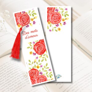 Marque-Page à l'aquarelle et pompon de soie - ST VALENTIN
