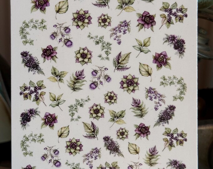 Flower Nail Stickers, Blossom Nail Art, Waterslide Decals, Floral Vines, Leaf Vines, Lilac