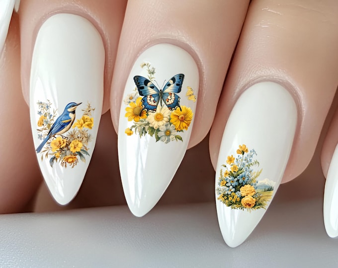 Retro Spring Water Slide Nail Stickers, Nostalgic Garden Blooming Nature