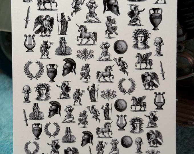 Ancient Greek Water Slide Nail Stickers, Vintage Mythology Nail Stickers, Greek Gods