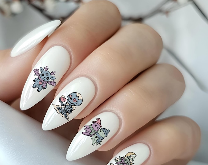 Gothic Winter Nail Art Water Decals, Creepy and Cute Ghost Skull Water Slide Nail Decals