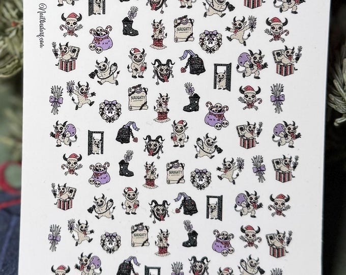 Krampus Gothic Nail Art Water Decal, Creepy Horror Monster Water Nail Decal, Nail Water Slide Decal