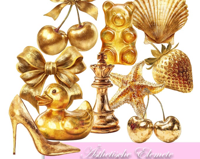 Stickers Gold, Holographic, Metallic Stickers Shell, Bow, Gummy Bear, Starfish, Duck, Cherry, Strawberry