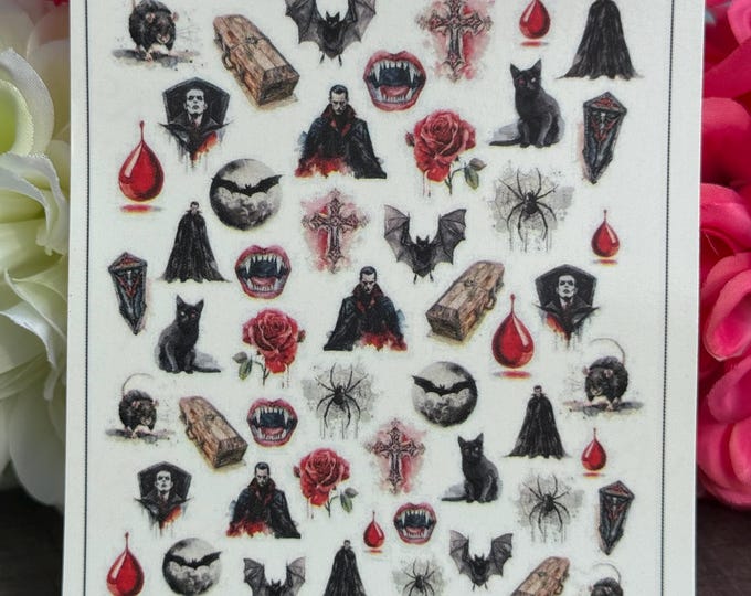 Water-Slide Nail Decals – Halloween, Vampire Nail Art, Blood