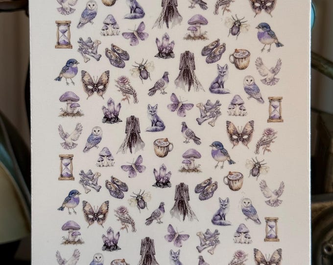 2D Gothic Water Slide Nail Stickers, Nail Art Stickers Owl, Bone, Dove, Mushroom