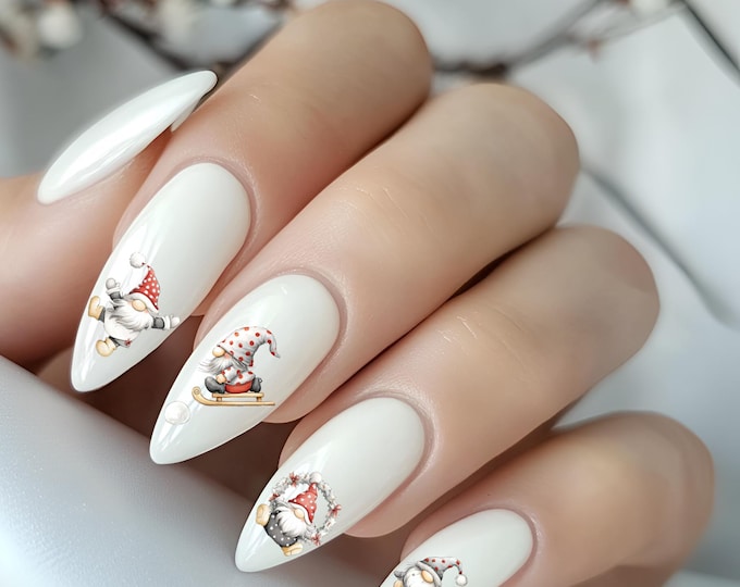 XL Little Christmas gnomes, nail stickers, Christmas nails, winter nail art, waterslide decals, winter nails, nail tattoos