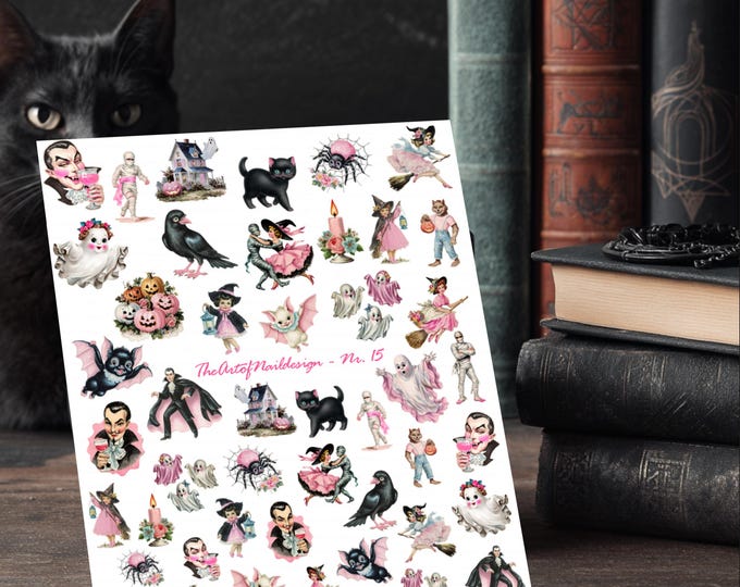 Halloween Water-Slide Decal Sticker | Nails | Nail Art | Trick or Treat, Spooky, Vampire, Ghost, Vintage