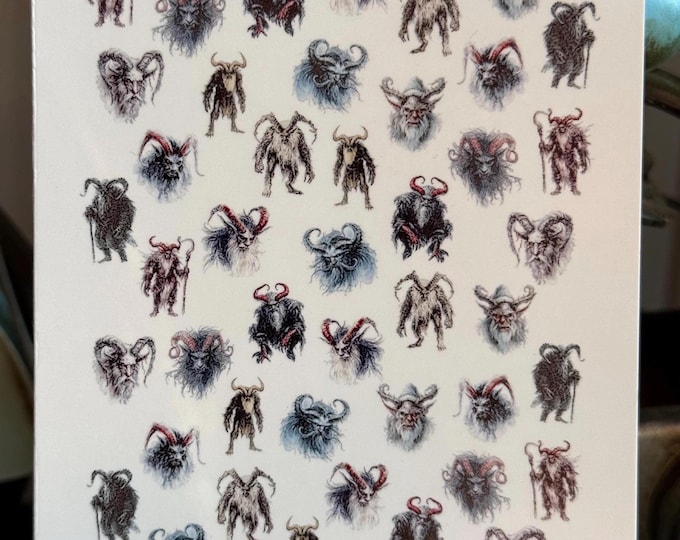 2D Krampus Water Nail Stickers, Water Slide Decals, Scary Nail Art Stickers, Scary Figure Nails, Evil
