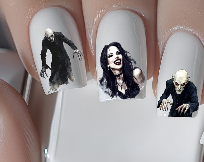 Halloween Monster Water Nail Stickers, Water Slide Stickers for Nails, Gothic Vampire Ghost Scarecrow, Witch
