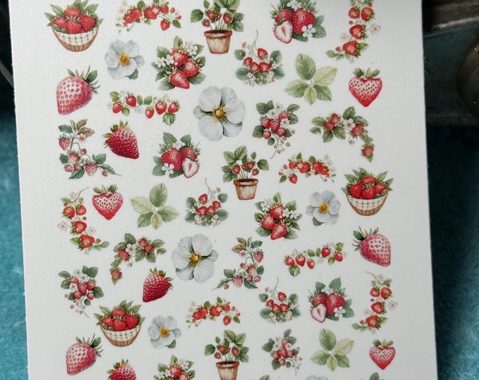 Strawberry nail stickers, waterslide stickers, decals for nails, nail art, nail design, strawberry bush, berry
