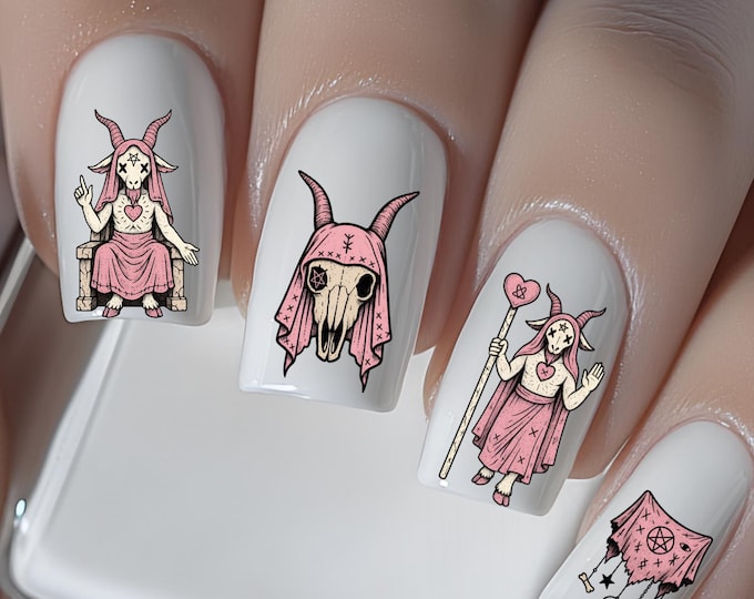 Pastel Baphomet Nail Stickers - Mysterious and Demonic - Waterslide Decal Stickers - Nail Art Decals