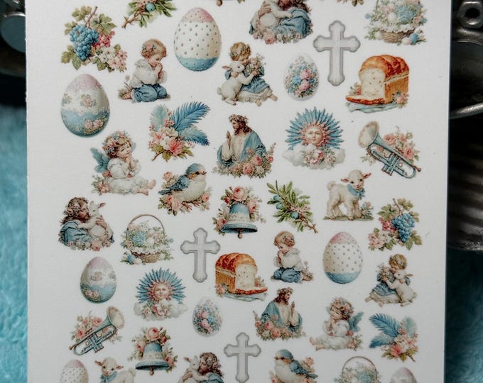 Religious Easter nail art waterslide stickers for nails, antique Easter nail stickers, Easter bunny, Easter lamb