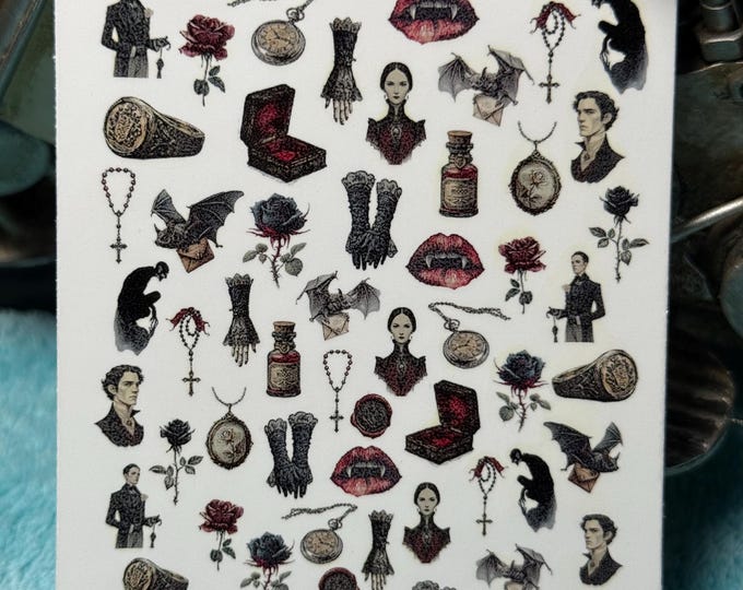 Vampire Gothic Nail Art Water Slide Stickers for Nails, Victorian Gothic Bat Nail Stickers