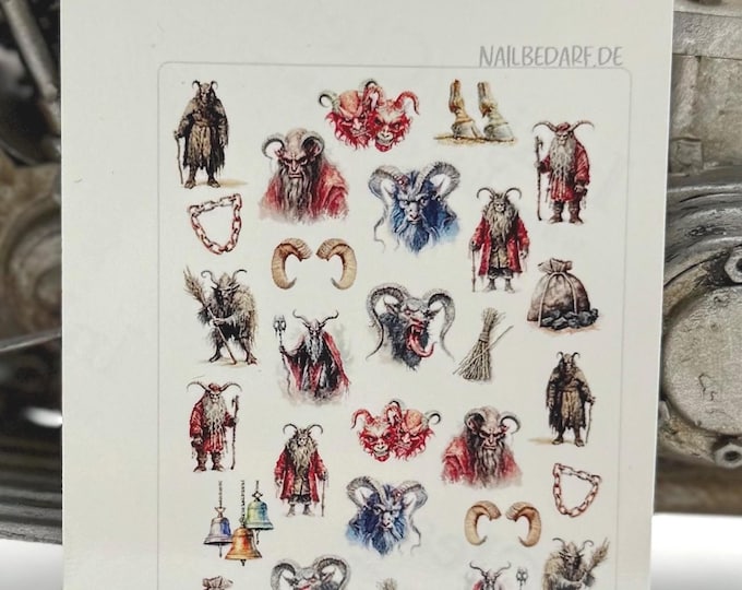 Krampus, Krampus nail stickers, Krampus nails, spooky nail art, waterslide decals, nail stickers, Christmas Krampus