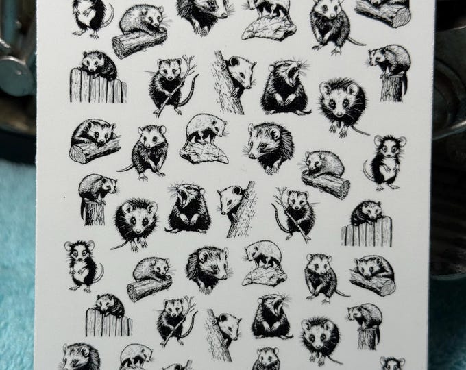 Opossum Water Nail Stickers, Water Slide Stickers for Nails, Black Nail Art Stickers