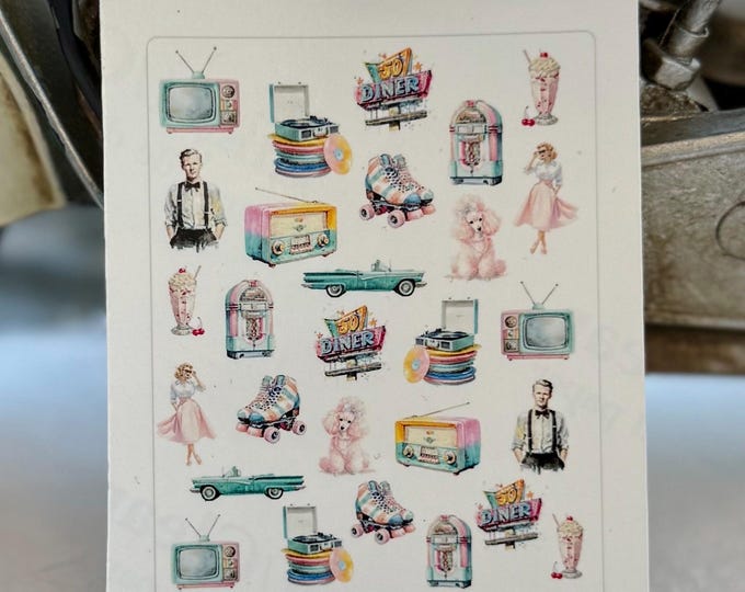 Nail Stickers / 50s Nail Stickers / Element Stickers / Water Nail Decals / Retro Diner 1950s Style Nail Art