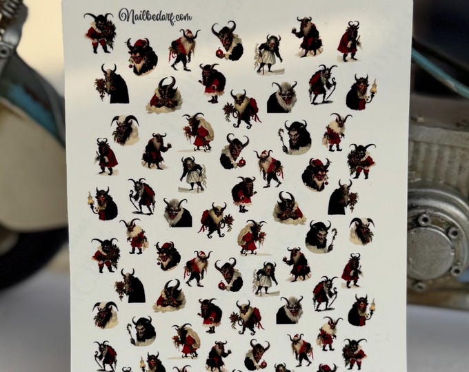 Krampus, Krampus nail stickers, Krampus nails, spooky nail art, waterslide decals, nail stickers, Christmas Krampus