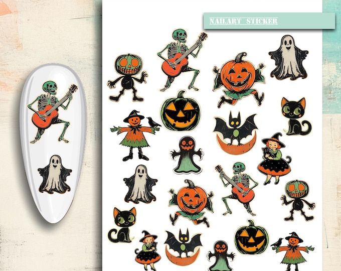 Nail Stickers / Halloween Nail Stickers / Retro Halloween Stickers / Water Nail Decals / Nail Art Halloween Nail Design