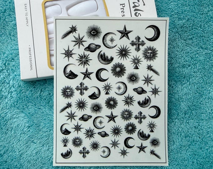 Cosmos Nail Stickers, Victorian Celestial Nails, Nail Art, Water-Slide Decals