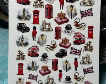 Adesivos de unhas com tema de férias em Londres, decalques para toboáguas, adesivos para unhas com o Big Ben.