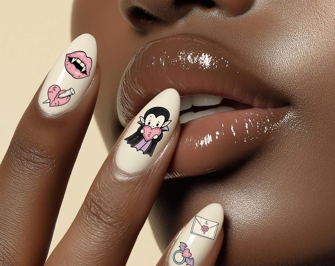 Gothic Vampire Romance Nail Stickers, Gothic Halloween Nails, Spooky-Cute Nail Art, Water-Slide Decals, Stickers